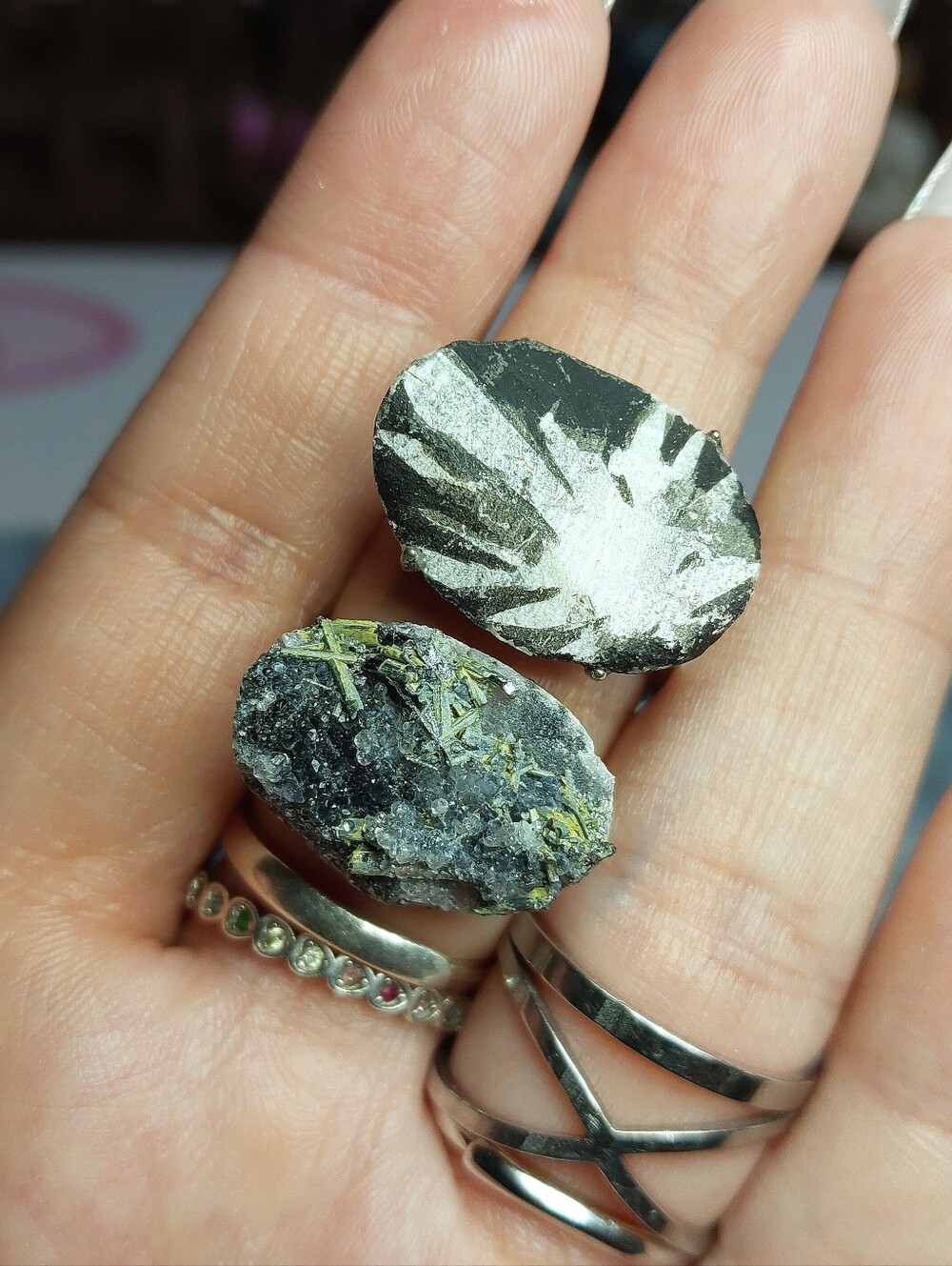 ⚒️ Macro Epidote & Chrysanthemum Stone Duel Copper Specimen Ring